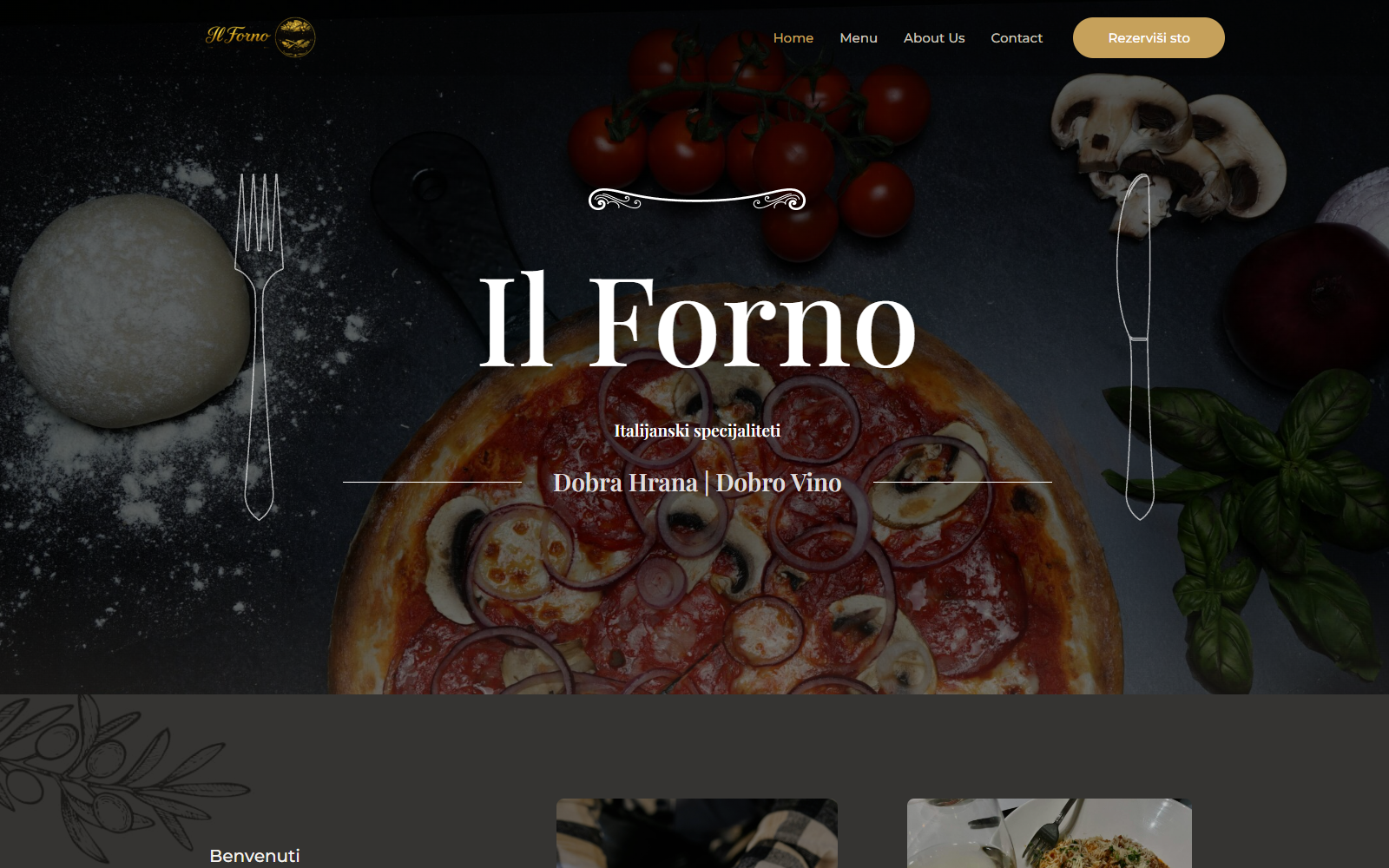 alt="Primer web sajta za restoran Il Forno"